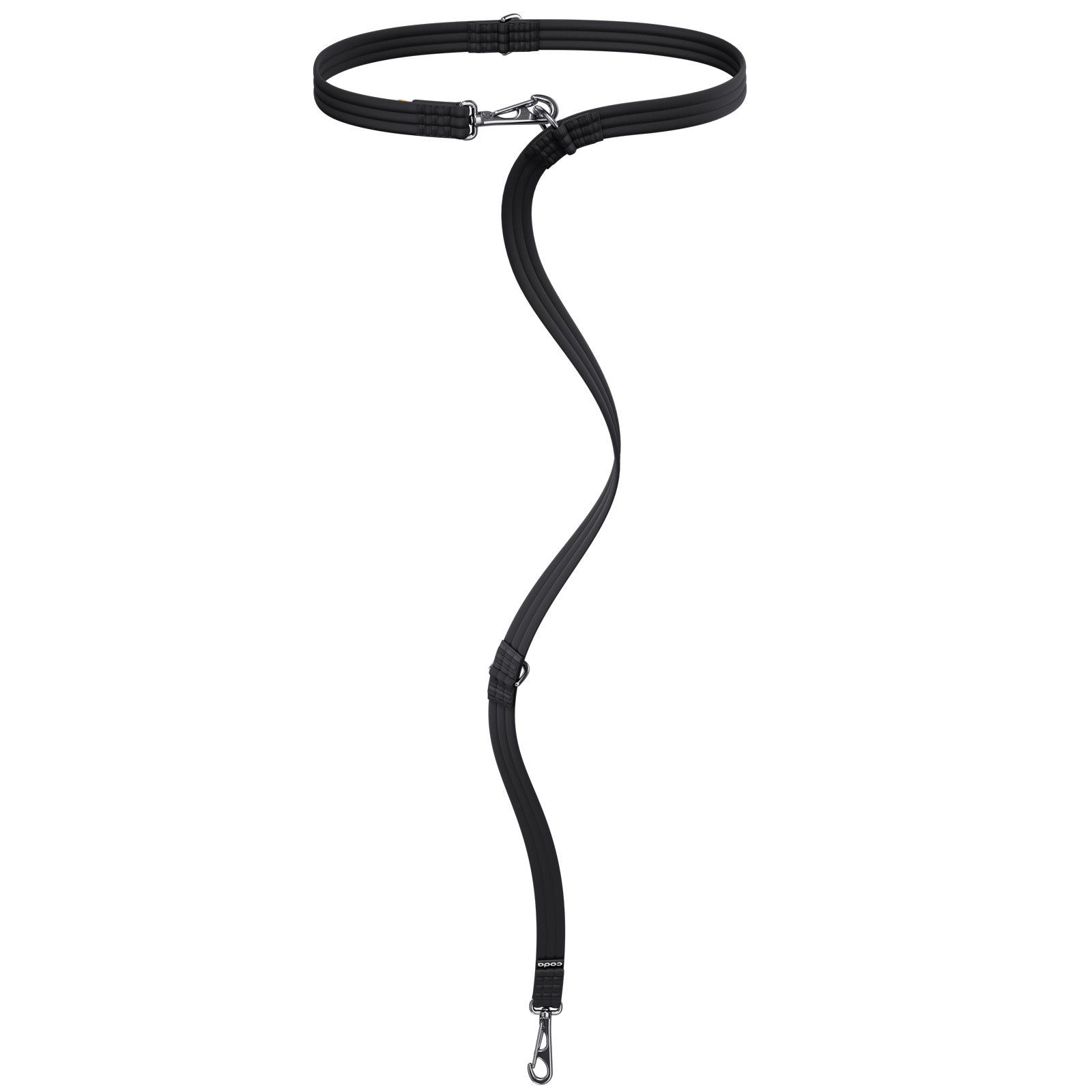 Black hands free dog leash on a white background
