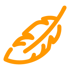 Orange feather icon on a white background
