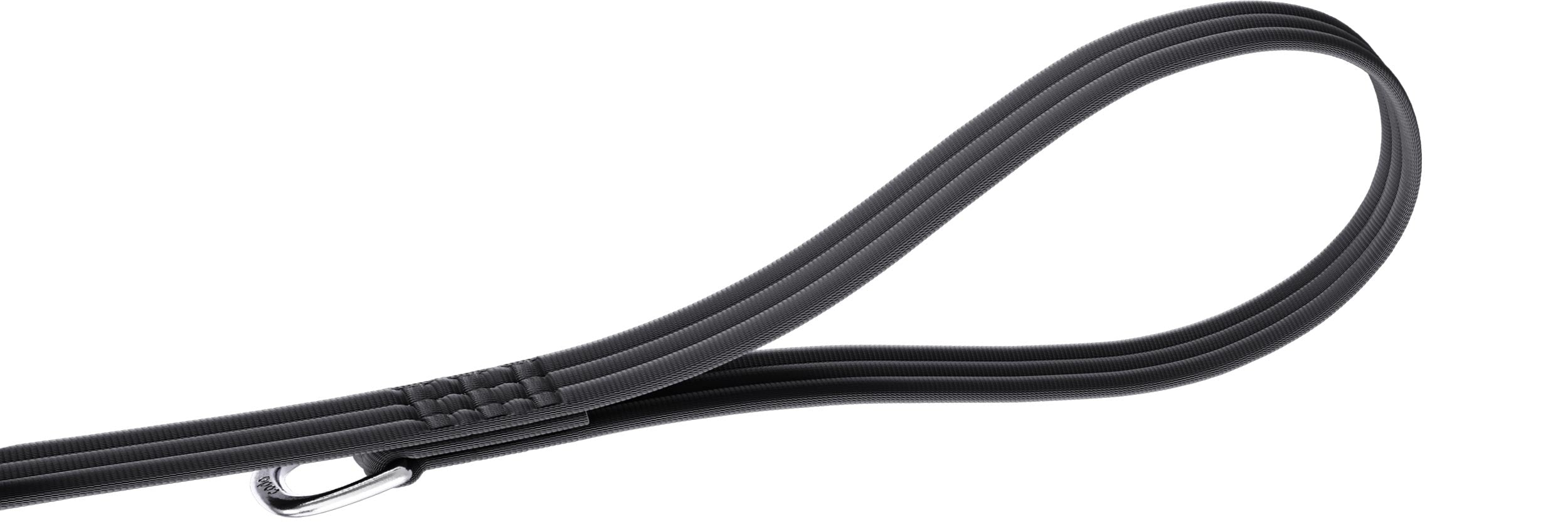 Black dog leash with a padded comfort handle on a white background